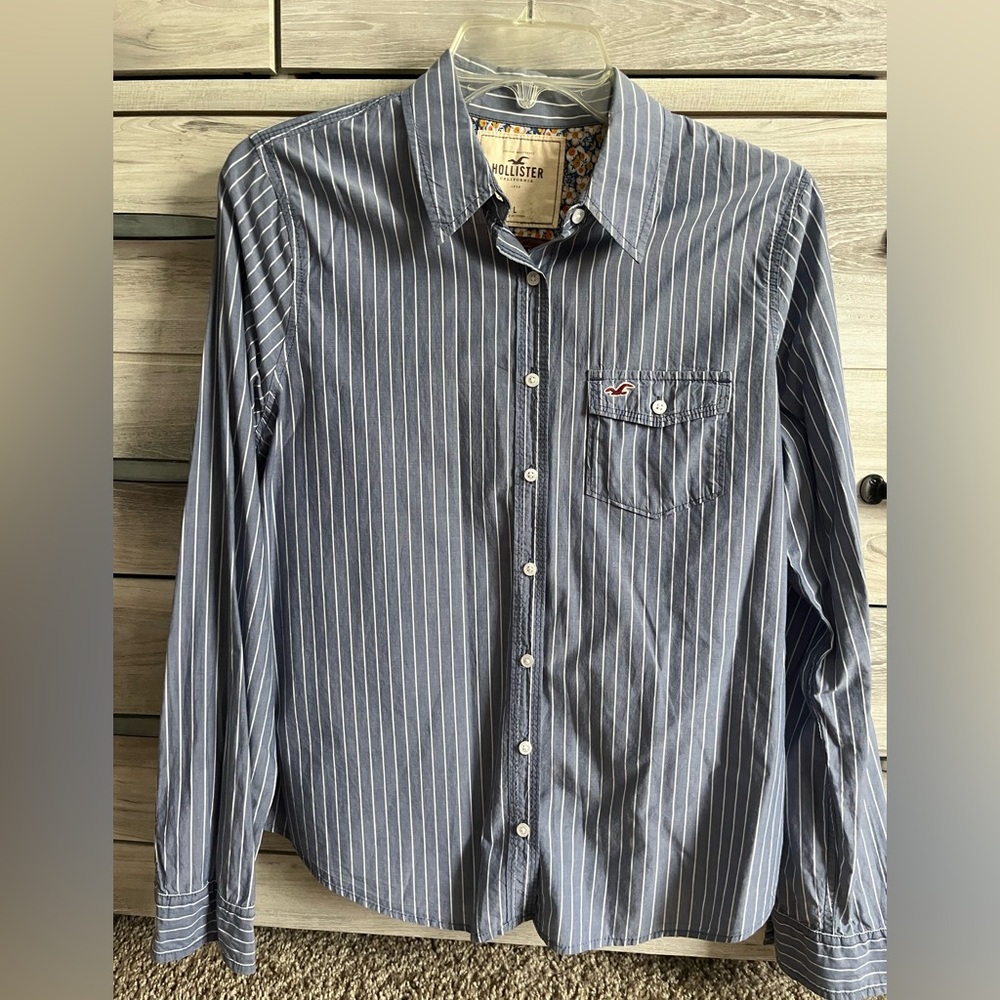Hollister Oxford style button down, Pinstriped with front pocket